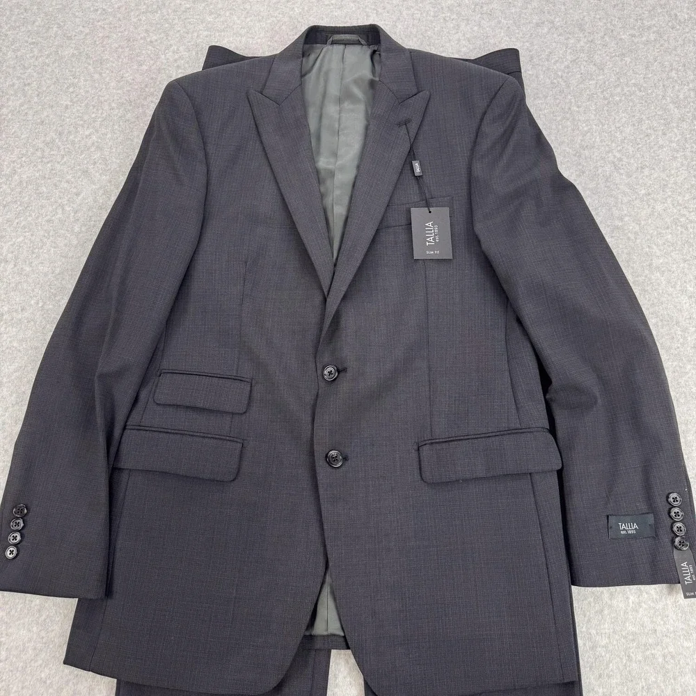 Tallia Suit Mens 40 Regular Gray Check Wool Slim Fit Pants 34x36 New $700